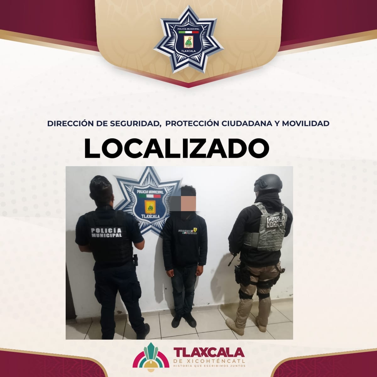 Policía Municipal de Tlaxcala ubica y resguarda a hombre reportado como desaparecido en Veracruz